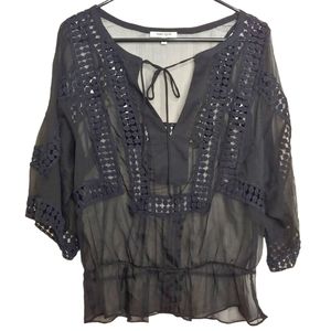 Daniel Rainn Women's Gothic Black Sheer Half Sleeve Blouse Size Small